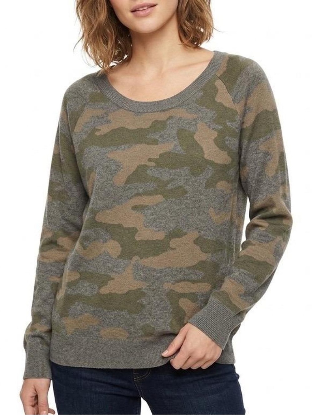Camouflage Scoop Neck Sweater